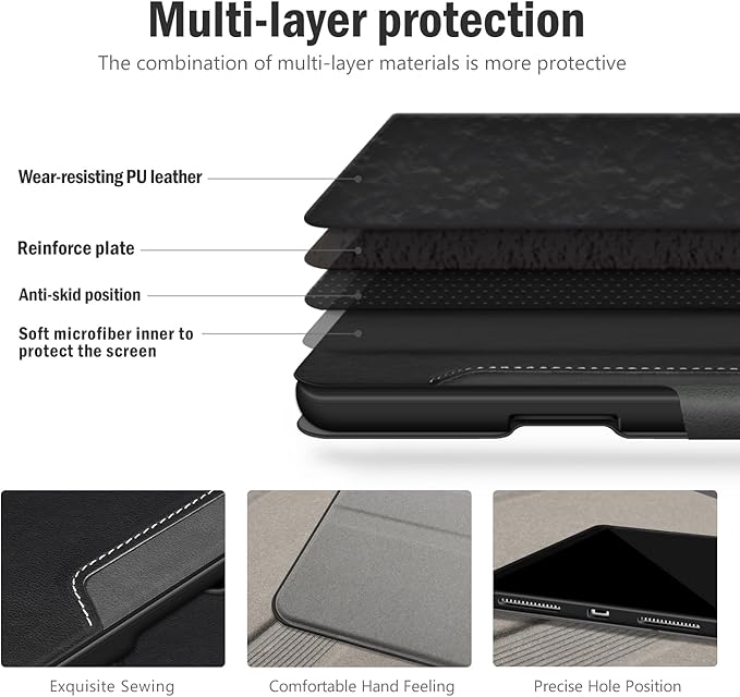 Antbox for iPad Pro 11 Inch Case M5 2025/M4 2024, Built-in Pencil Holder, Fully Supports Pencil Pro/USB-C, Auto Sleep/Wake Function Vegan Leather (Black)