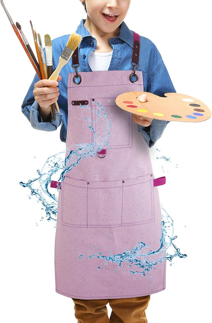 Kids Art Aprons for Painting, Gardening, Cooking, Multiple Pockets, Kids Smock for Boys & Girls, Waterproof (Age6-12)