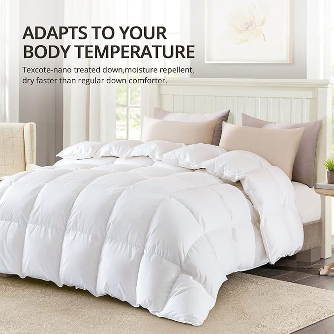 Globon Winter White Goose Down Comforter California King Size,800 Fill Power,420 Thread Count Ultra Soft Noiseless Shell with Corner Tabs, White