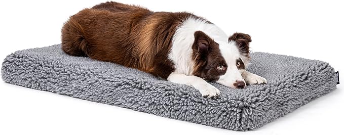 PELZIN Stoutwool 4" Indestructible Dog Bed - Orthopedic Chew Proof Dog Crate Pad - Fluffy Kennel Mat for Aggressive Chewers - Ideal for Large Breeds & Fits 36-Inch Crate - 35"x22", Charcoal