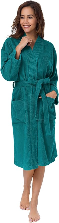 SIORO Women Terry Cloth Bath Robes with Pockets, Soft Long Cotton plush Kimono Wrap Bathrobe, Spa, Fuzzy Female nightgrown