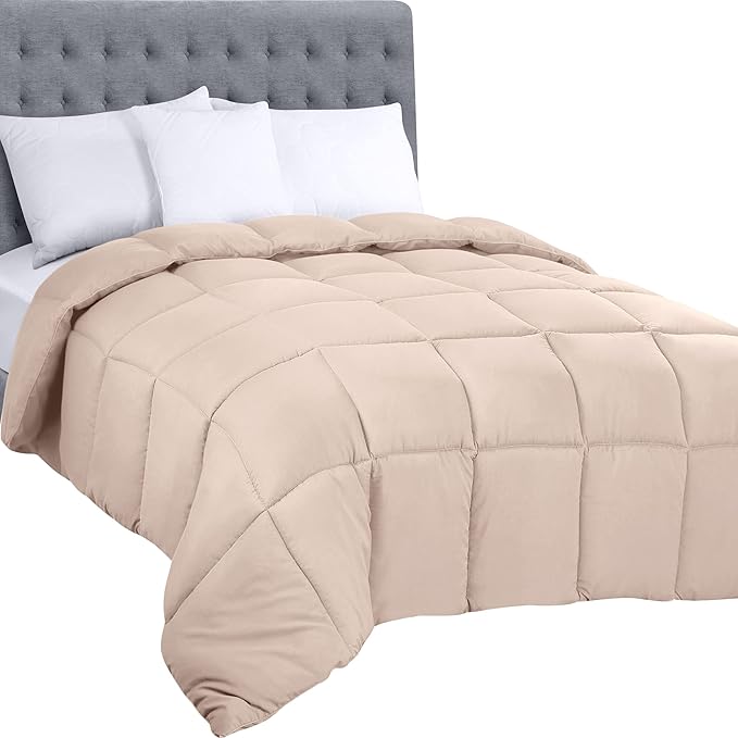 Utopia Bedding Comforters Queen Size, All Season Duvet Insert, Down Alternative Box Stitched Bed Comforter with Corner Tabs, Machine Washable (Beige)