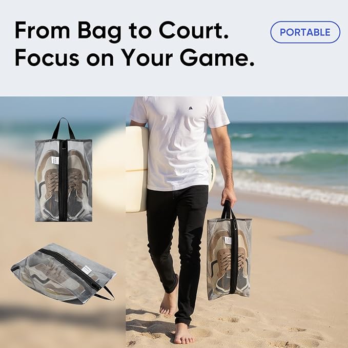 VUSIGN Travel Shoe Bag, Water-Resistant Shoe Pouch for Gym and Sport, Odor-Resistant Soccer Cleats Bag (Gray, 2-Pack)