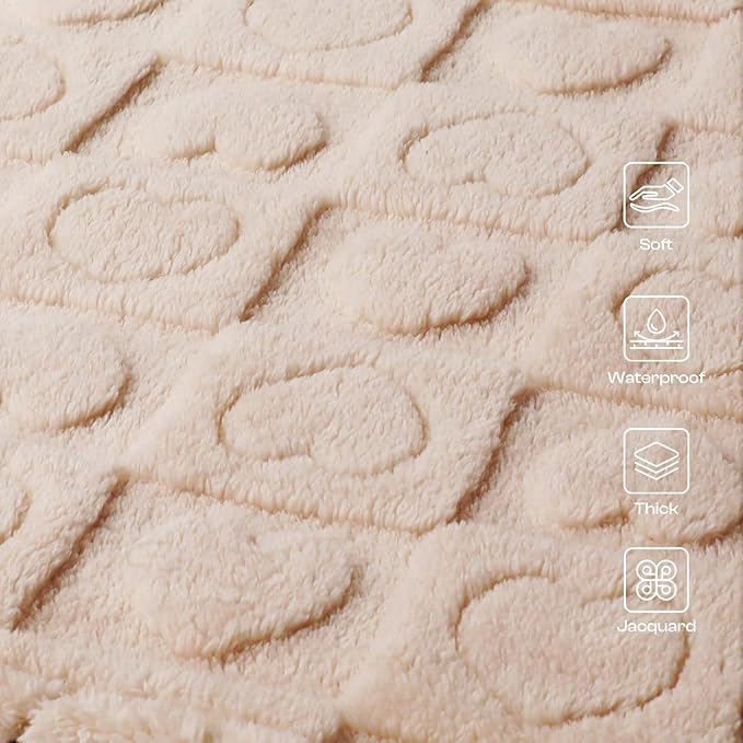 Luciphia Waterproof Dog Blanket for Medium Large Dogs Washable Bed Couch Protector Soft Fluffy 3D Heart Jacquard Pet Blanket with Sherpa Fleece Cozy Calming Throw Blankets, Beige 85x57 inch