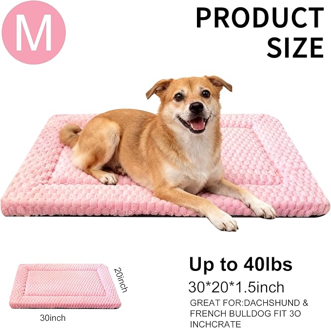 Fogkiss Dog Bed Mat, Reversible Dog Crate Pad - Washable Kennel Mat with Soft Support Foam, Flat Kennel Pad for Dogs & Cats, Double Pet Bed Perfect for Cage (Pink, 30" L x 20" W x 1.5" Th)