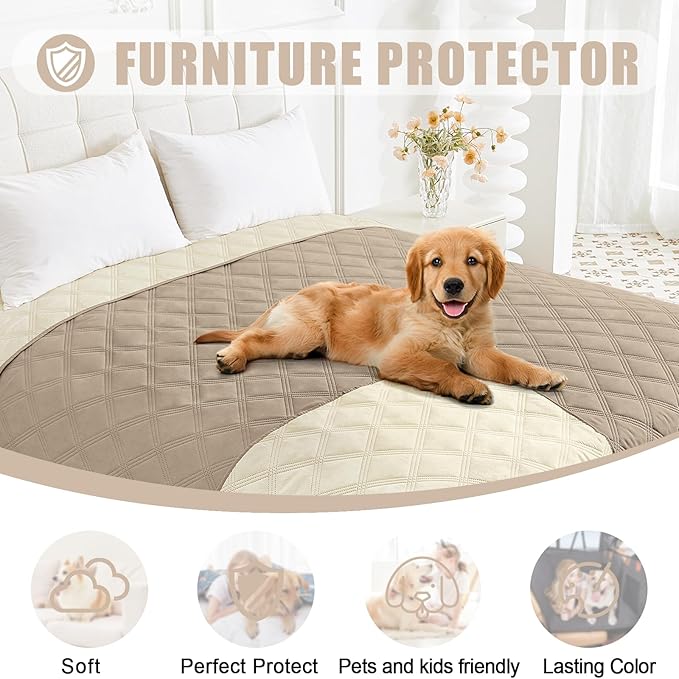 Smiry Waterproof Dog Bed Cover Blanket 30x70, Soft Reversible Pet Blanket, Washable Leakproof Cats Dogs Couch Cover for Sofa, Couch, Furniture, Lattice, Taupe/Beige