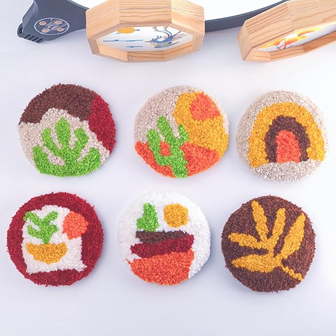 Allazone Punch Needle Kits, Punch Needle Coasters Kit, Punch Embroidery Kit with Felt Yarns Hoop Tools for DIY Coaster Crafts (Plants)