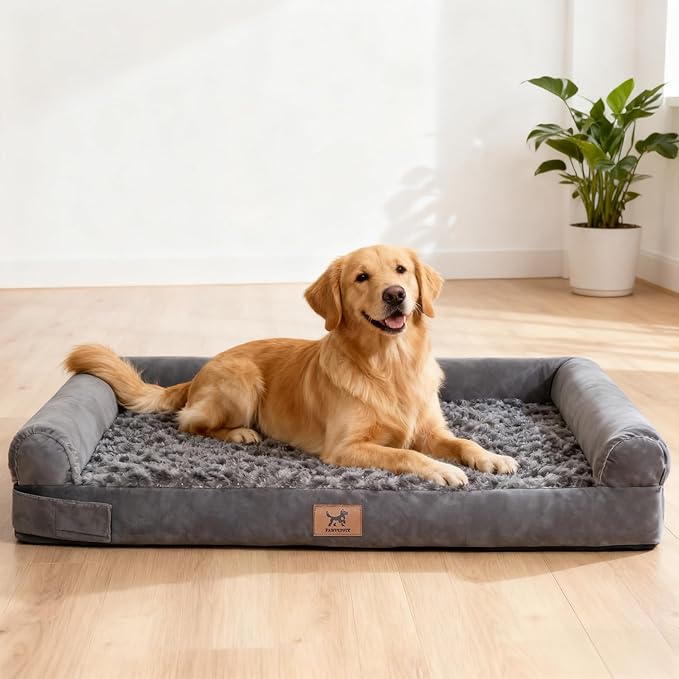 PAWPUBBY XL Dog Bed Extra-Large Orthopedic Memory Foam Dog Bed – for 70 Lbs Dogs, Premium Memory Foam, Machine Washable Cover, Non-Slip Base, Soft Rose Velvet (Dark Gray, XL)