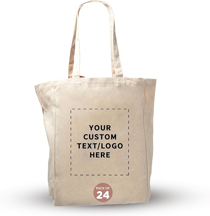 DISCOUNT PROMOS Custom Cotton Canvas Tote Bags Set of 100 - Personalized, Reusable, Perfect for Grocery, Promotions, Branding - Natural Color, 14.25"X15.5"X5", 10 OZ Cotton
