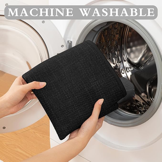 YIHOUSE Black Bathroom Rug Sets 2 Piece, Bathroom Mat Quick Dry, Thin Bath Rug Set,Absorbent Bath Mat for Bath Room Non Slip Washable for Toilet and Floor(17.5"x24"U+17"x24")