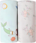 OWLOWLA Muslin Swaddle Blankets for Baby Boys Girls,2 Pack Baby Swaddle Blanket 45x45 Inches,Muslin Cotton Receiving Blanket Wrap for Unisex Newborn(Gray Floral&Mermaid)