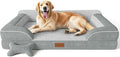 CWAWZ Extra Large Dog Bed, Orthopedic Dog Bed with Cooling Gel Memory Foam, Waterproof XL Pet Bed with Removable Washable Cover, 42" Pet Sofa Couch Dutch Velvet with Bone Toy, Light Gray