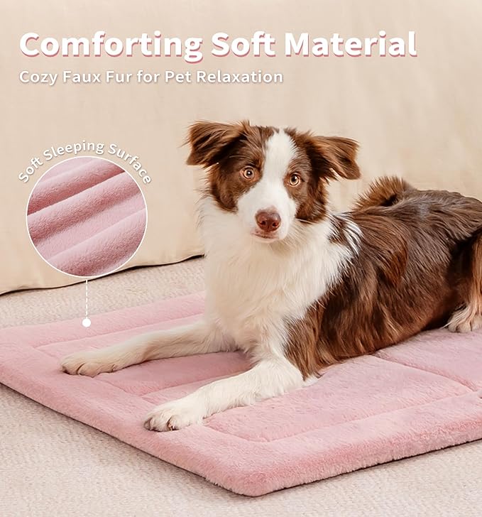 Made4Pets Dog Crate Pad Bed for Small Dogs, Washable & Reversible, Anti-Slip Kennel Mat for Cozy Sleeping, Soft Fluffy Dog Bed for Indoor & Outdoor Use, 24"x18", Pink