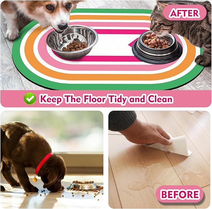 METEOROCK Large Pet Feeding Mat – 28''x17'' Absorbent Dog Mat for Food and Water, Easy Clean Cat Dog Water Bowl Mat, Non-Slip Pet Water Mat Protect Floor, Fit with Automatic Feeders and Double-Bowl