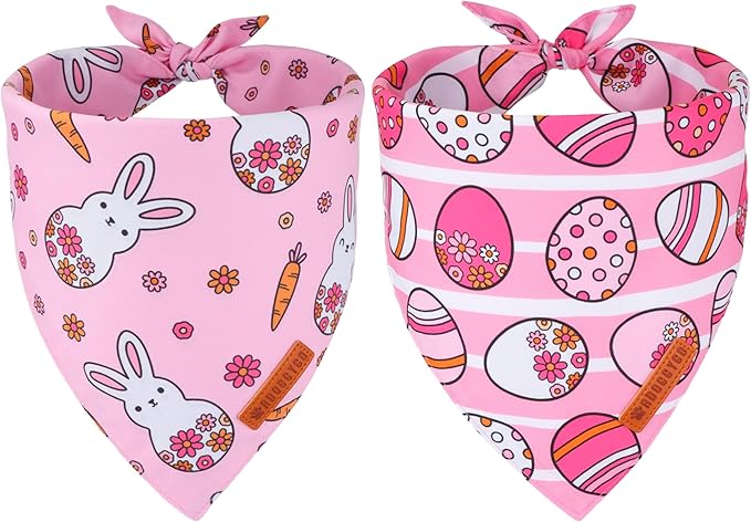 ADOGGYGO Easter Dog Bandana, Pink Bunny Scarf, Premium Durable Fabric, Adjustable Fit Female Pet Easter Bandanas for Medium Large Dogs (Large)
