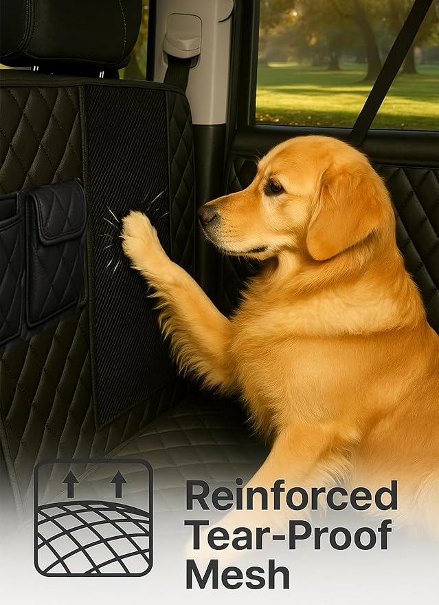 fidozen Extra Large Dog Car Seat Cover for Back Seat (59" W x 63" L) - XL Visual Mesh Window 100% Waterproof Dog Hammock for Full-Size Trucks & Large SUVs - Non-Slip 600D Heavy Duty Pet Seat Protector