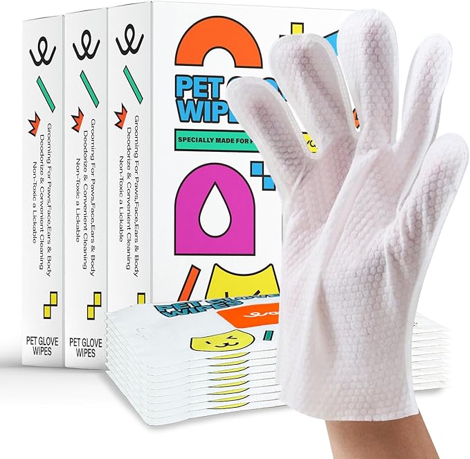 Wagsage Pet Glove Wipes for Dogs and Cats, Cleaning & Deodorizing Grooming Gloves for Daily Care and Traveling, Dog Wipes Washing Gloves Rinse Free, 54 PCS