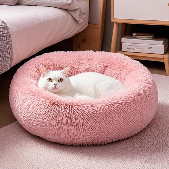 Comfort Donut Dog Bed for Small Dogs, Cat Bed & Pet Bed for Indoor Use, Medium Size with Soft Plush, Round Dog Beds for Large Dogs and Cats(Rubber Red,36''Lx36''Wx8''Th)