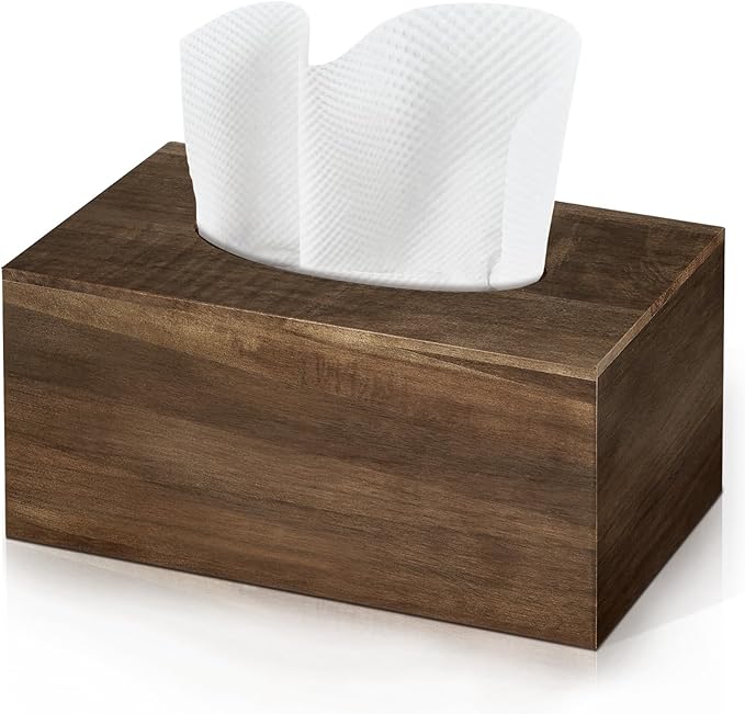 Rectangular Tissue Box Cover, Brown Tissue Box Cover Square Tissue Box Covers Holder for Bathroom Bedroom Dinner Table Office Tabletop