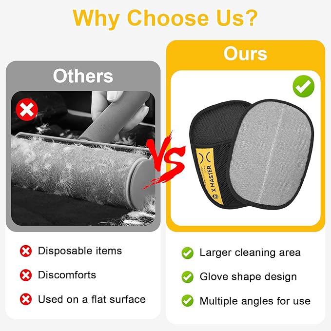 2025 Pro Pet Hair Removal Glove 2pcs with Flea Comb, 3 in 1 Electrostatic Gloves Pet Hair Remover Glove Viorane Electrostatic Pet Hair Remover Mitt for Pet Dog Cat Furniture Car Fur Removal（XXL）