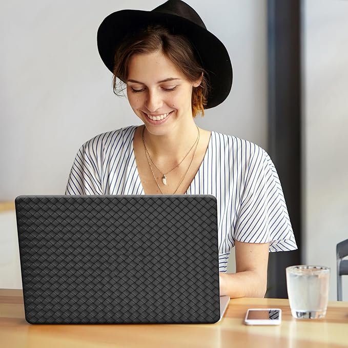 BYCeKe Woven Case for MacBook Air 15 inch Case 2023 2024 2025 M4 A3241 M3 A3114 M2 A2941,for Mac Air M2 Sturdy Protective Leather Woven Textured Cases&Keyboard Cover for Mac 15 M4 Weave,Boho Black