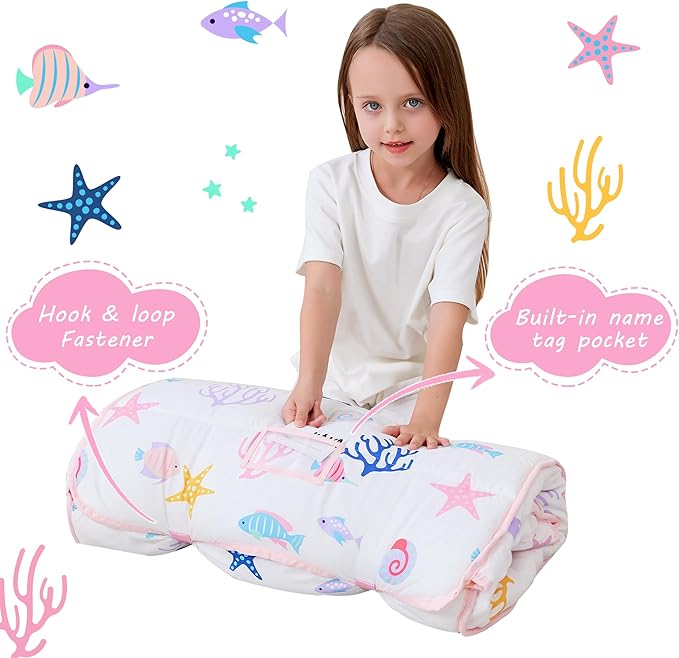 Lasoftan Toddler Nap Mat with Pillow and Blanket, Extra Large Rolled Napping Mats,Slumber Bags for Boys Girls,Kids Sleeping Bag for Daycare, Preschool Travel Camping