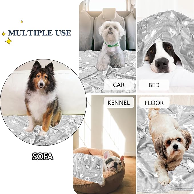 AHOOCUSTOM Dog Blanket,Super Soft Fluffy Premium Fleece Pet Puppy Blanket for Large Medium Dog Cat Mat Cover for Bed Couch,Star Print,Gray(41 x 31 Inch)