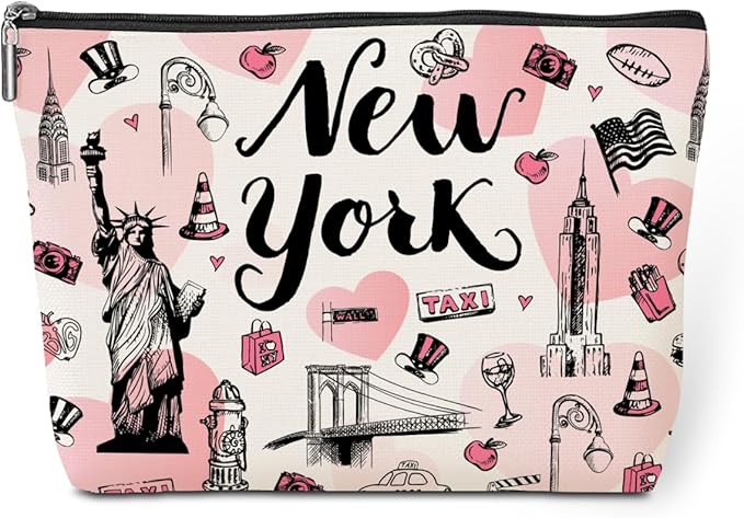 New York Lovers Gift Makeup Bag Cosmetic Bag, New York Travel Gifts Girls Trip Gifts Favors, New York Souvenir Merch Friendship Gifts for Women NY Lovers Traveller Bestie Daughter Birthday Christmas