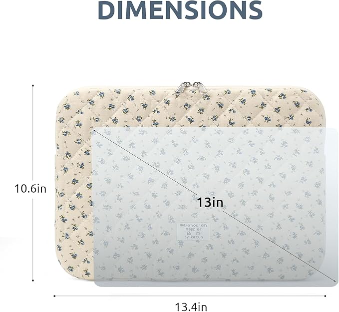 Puffy Laptop Sleeve 13-15.6 Inch Cute Quilted Laptop Protective Case Padded Floral Computer Sleeve for MacBook (A-Blue, 13 Inch)