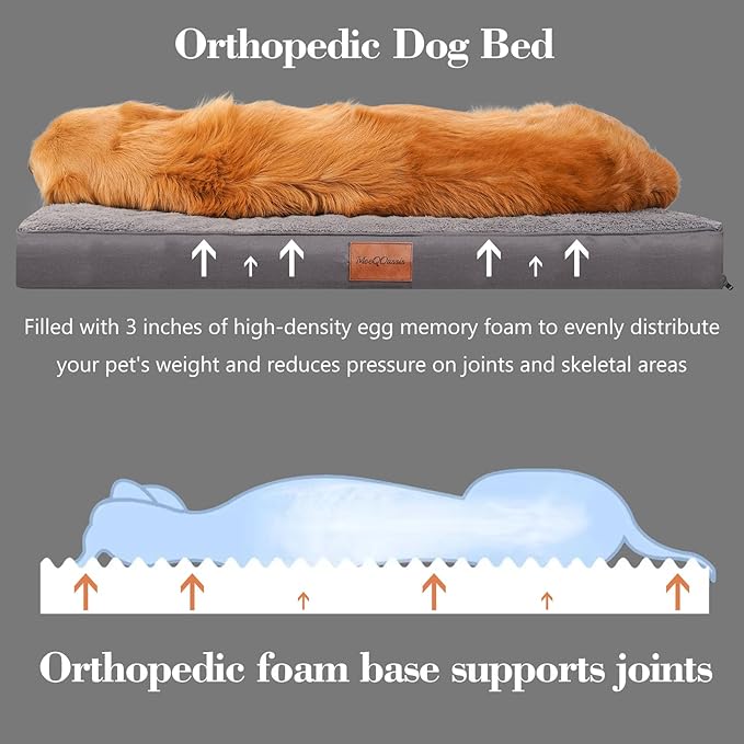 Waterproof XXL Dog Beds for Large and Jumbo Dogs - Orthopedic Dog Bed Washable Crate Pad, Egg Crate Foam Pet Bed Mat with Removable Cover, Anti-Slip Kennel Pad, 47''×29'', Grey
