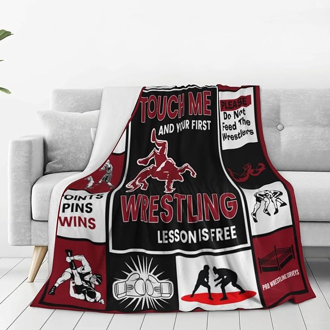 wsradto Wrestling Blanket Wrestling Enthusiasts Throw Blanket Inspirational Bedding Lovers Gifts Cozy Fleece Flannel Lightweight Stuff Plush for Men Boys Adults for Couch Sofa Bed Home Decor 60"X80"