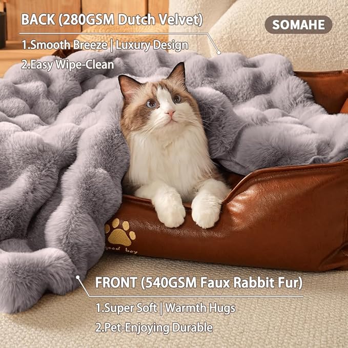 SOMAHE Self-Warming Cat Blanket, Dual-Side Plush Sherpa Throw with Anti-Static, Snuggle Mat for Kittens & Cats, Cozy Bed Topper for Windowsills & Couches, Machine Washable & Dryable, 21x18 Inch Gray