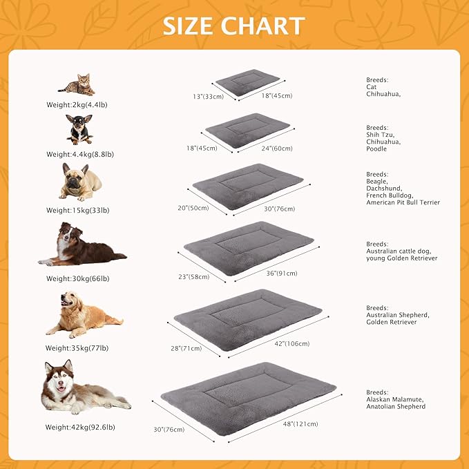 Vetasac Reversible Dog Bed Mat with Plush and Corn Velvet,Soft Warm Pet Cushion, Dual Purpose Washable Sleeping Mattress Bed for Small Medium Large Dog and Cat XB004 (48"*30", Light Grey)