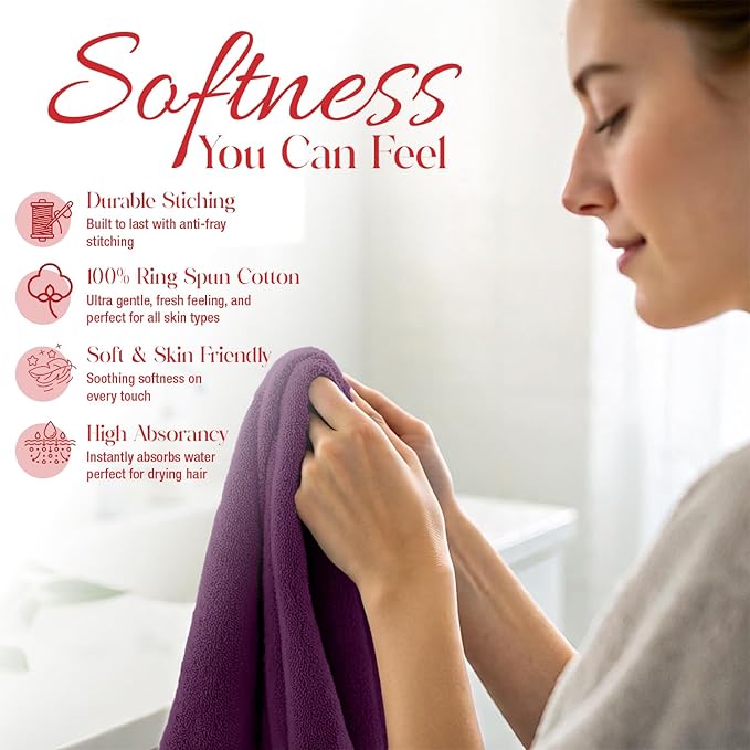 RIVERSIDE 12 Pack Washcloths - 12x12 Inches, 500 GSM, 100% Ring-Spun Cotton - Soft, Absorbent & Durable Face and Body Towels - for Bathroom, Spa, Gym, Makeup Removal & Everyday Use - Purple Passion