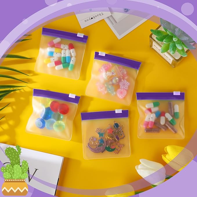 24 Pieces Pill Pouch Bags Zippered Set Reusable Translucent Medicine Organizer Sealing Travel Plastic Bags with Slide Lock for Storage(Purple)