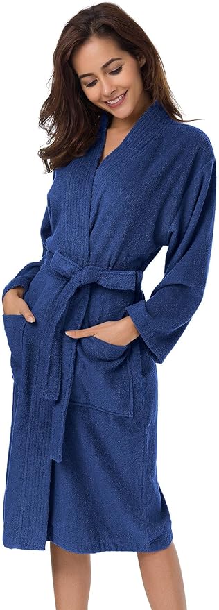 SIORO Women Terry Cloth Bath Robes with Pockets, Soft Long Cotton plush Kimono Wrap Bathrobe, Spa, Fuzzy Female nightgrown