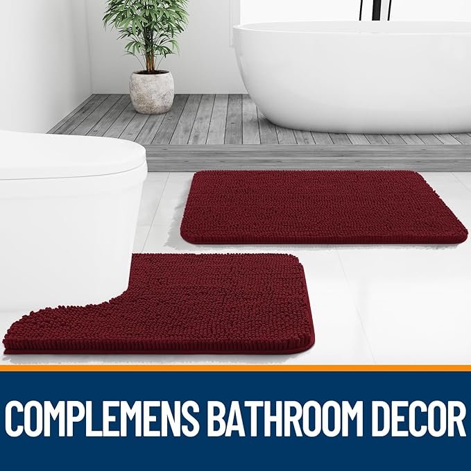 OLANLY Bathroom Rugs 59x24, Extra Soft Absorbent Chenille Bath Rugs, Rubber Backing Quick Dry, Machine Washable Bath Mats for Bathroom Floor, Tub and Shower, Home Decor Accessories, Burgundy