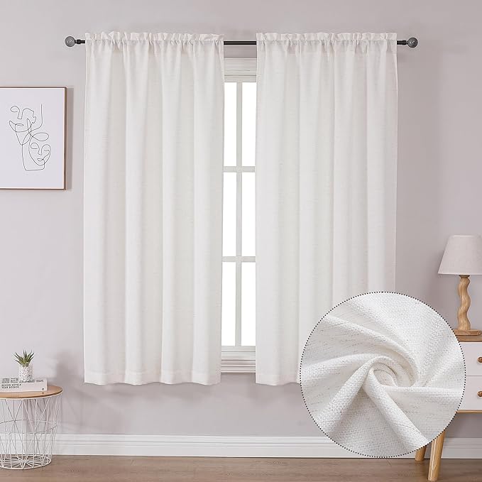 Lecloud Bessie Curtains 63 Inch Length 2 Panels, Soft Faux Linen Textured Farmhouse Curtains, Light-Filtering Rod Pocket Window Treatments for Bedroom Dining Room, Each 40 W x 63 L, Natural