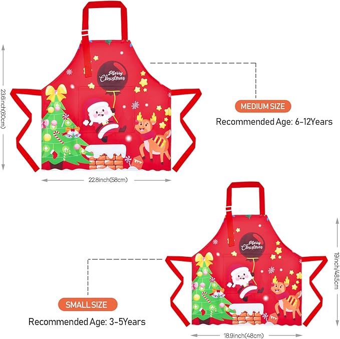 Sylfairy Aprons for Kids Girls Rainbow Unicorn Apron Children Kitchen Chef Aprons Smock (Christmas tree, Small,3-5Years)