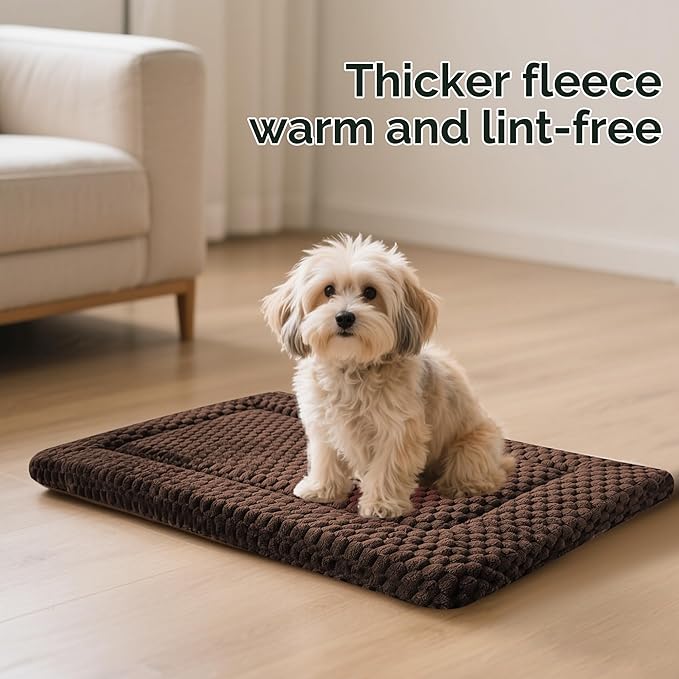 Dog Bed Crate Mat, Soft Durable Washable Anti-Slip Kennel Pad for Dogs & Cats, Reversible (Dark Brown, M(30"*20"*1.5"))