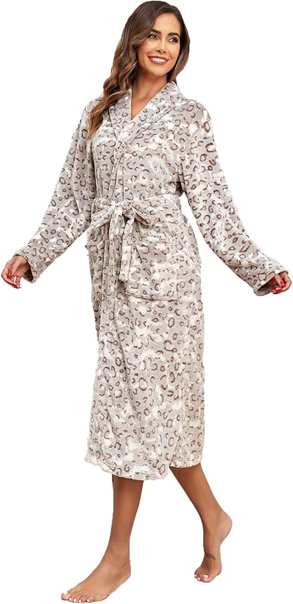 RONGTAI Womens Bathrobe Ladies Fleece Plush Warm Long Robes Fleece Nightgown Sleepwear