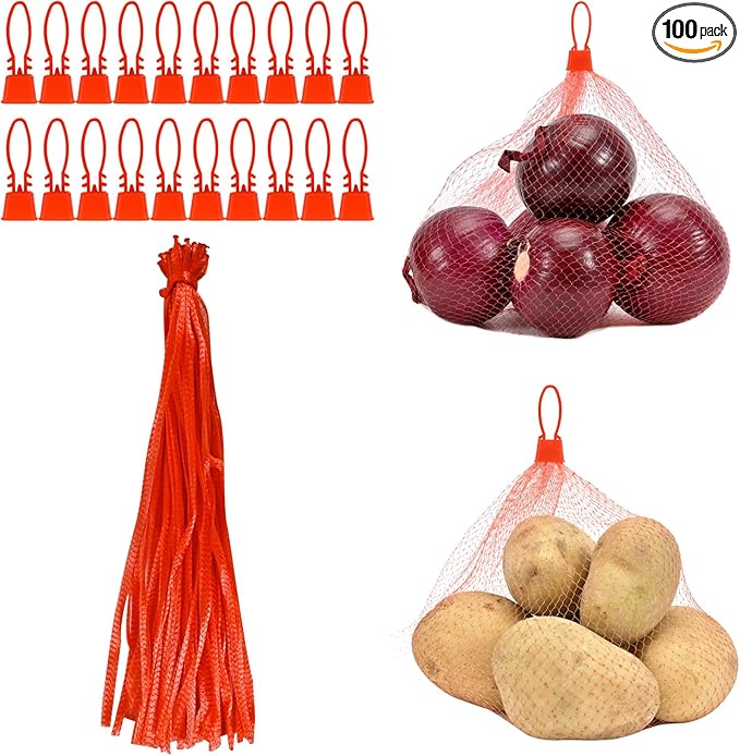 HXSMUYC 100-Pack Durable Nylon Mesh Bags, 24-Inch Reinforced Storage Bags with Secure Plastic Latches for Produce, Groceries, Toys, and Seafood Boiling
