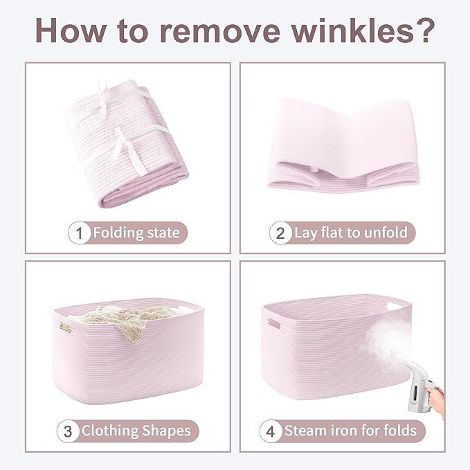 SunNewt 45L Small Baby Girls Laundry Basket for Nursery Storage,Cute Woven cotton Rope Baskets for Kids Toy，Gifts, Boho Square Wicker Blanket hamper for Living Room,Bedroom Dirty Clothes,Pink