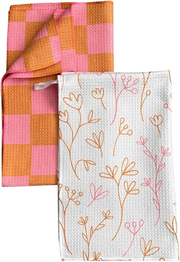 Desert Aqua 2 Pack Double Sided Kitchen Towels || Dish Towels || Quick Dry || Designer Prints || Highly Absorbent || Hanging Hook (Pink)