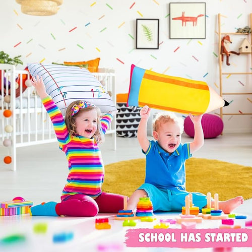 2 Pcs Cute Notebook Pencil Pillows Kids Classroom Large Plush Throw Pillow Back School Creative Stuffed Cushion for Teacher Home Reading Room Sofa Decor Student School Birthday Party Gift Supplies