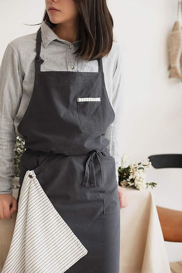 Soft Cotton Linen Apron - Retro Linen Art Apron, Adjustable Casual Apron with Towel, Great for Florist and Kitchen