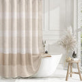 XOGUIBO Beige Shower Curtain Boho Linen Striped Shower Curtains for Bathroom with Tassel 72 X 72