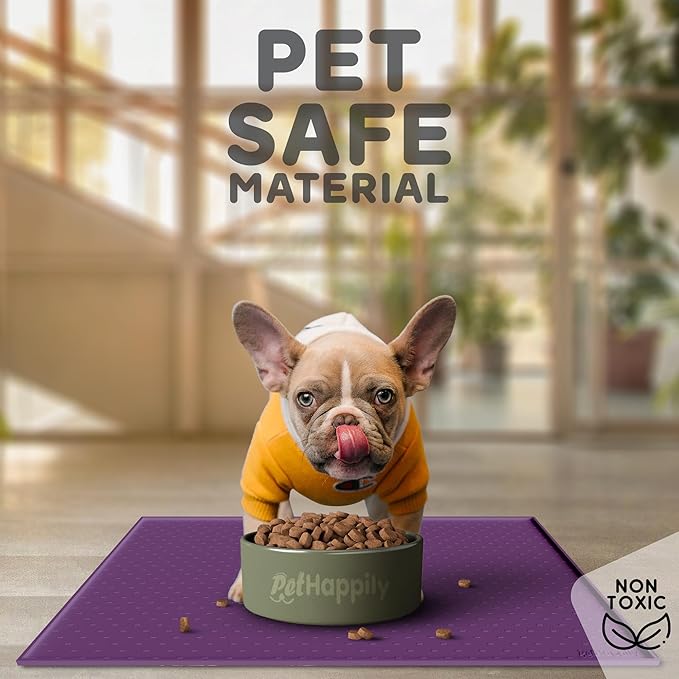 PetHappily Dog Food Mat - Raised Edges Dogs Mat for Food and Water Prevent Spill, Waterproof Cat Food Mats Protect Floors, Easy Clean Dog Bowl Mats for Food and Water, Silicone Pet Food Tray