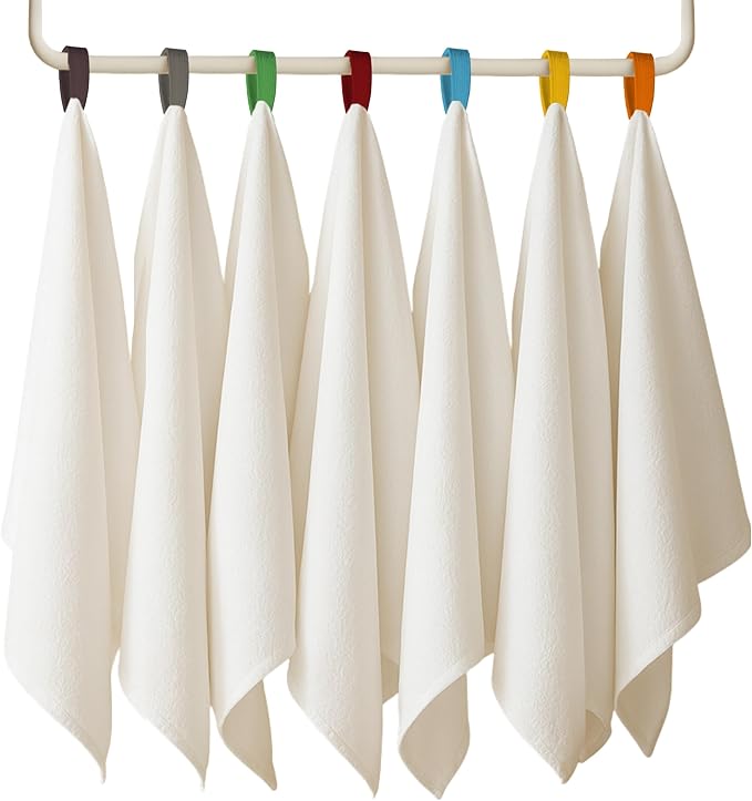 Premium Cotton Kitchen Towels Set of 7 – Ultra Absorbent & Soft Dish Towels with Color Hanging Loops – Quick Dry, Lint-Free Tea Towels for Cooking, Cleaning & Baking - 28" x 28"