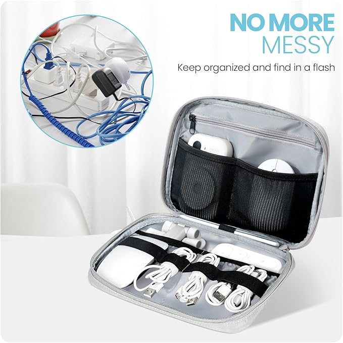 Lcsmaokin Electronics Organizer Bag, Portable Cable Organizer Case Travel Electronic Accessories Storage Case - Travel storage bag for Cables, Chargers, Phone, SD Cards - Grey
